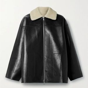 Stand Studio Black Shearling Jacket with Detachable Collar
